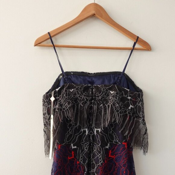 Jonathan Simkhai Dress 4 Silk Midi Slip Cocktail Blue Sheer Overlay Party $1,065 - Picture 11 of 16